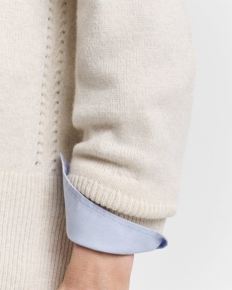 Sweter damski z dekoltem V relaxed fit beżowy