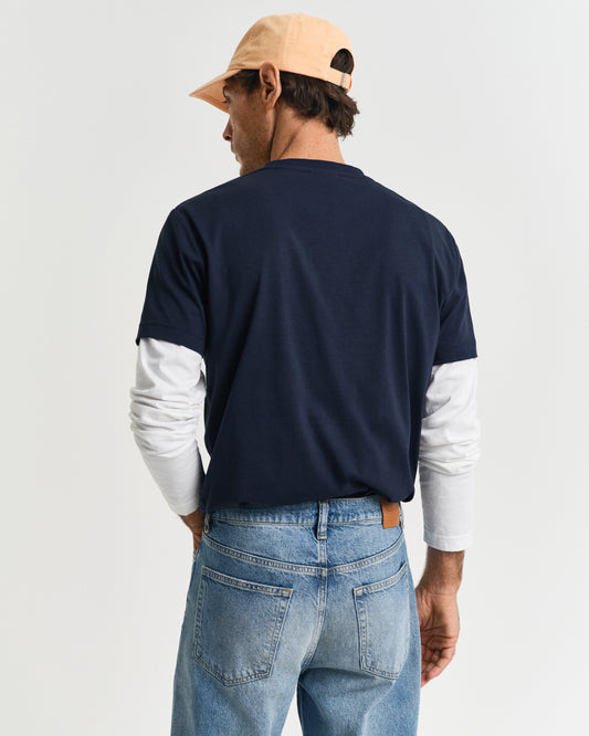T-shirt męski z nadrukiem okrągły kołnierzyk regular fit granatowy