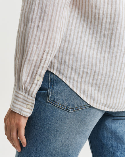 Koszula damska w paski z długim rękawem regular fit beżowa