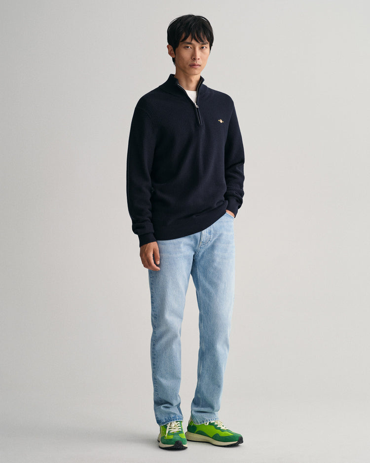 Bawełniany sweter męski z zamkiem granatowy