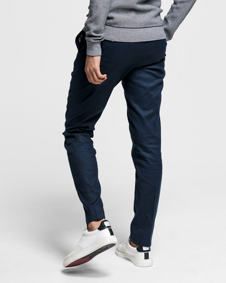 Garniturowe spodnie męskie z elastycznego lnu