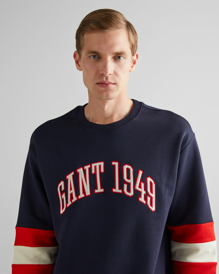 Bawełniana bluza męska okrągły kołnierzyk relaxed fit granatowa