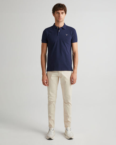 Bawełniana polo męska z krótkim rękawem slim fit granatowa