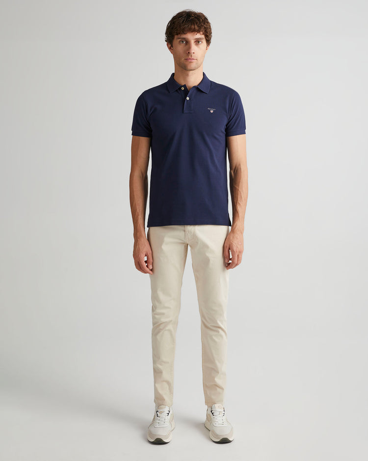 Bawełniana polo męska z krótkim rękawem slim fit granatowa