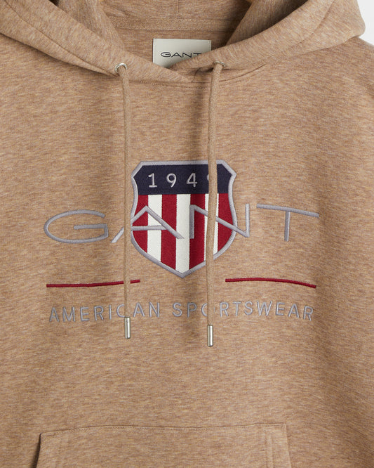 Bluza damska z nadrukiem z kapturem relaxed fit brązowa