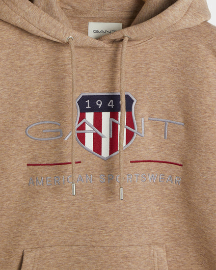 Bluza damska z nadrukiem z kapturem relaxed fit brązowa