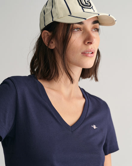 Koszulka damska z dekoltem V regular fit granatowa