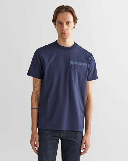 T-shirt męski z nadrukiem okrągły kołnierzyk regular fit granatowy