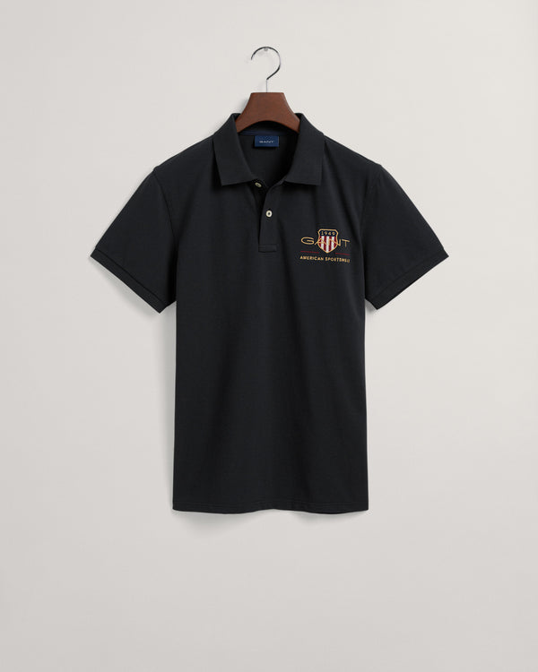 Bawełniane polo męskie z nadrukiem z krótkim rękawem regular fit czarne