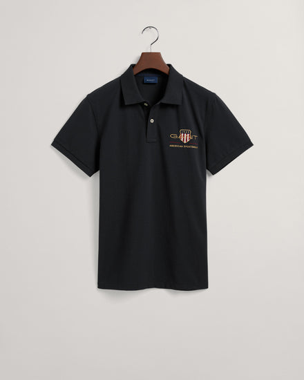 Bawełniane polo męskie z nadrukiem z krótkim rękawem regular fit czarne