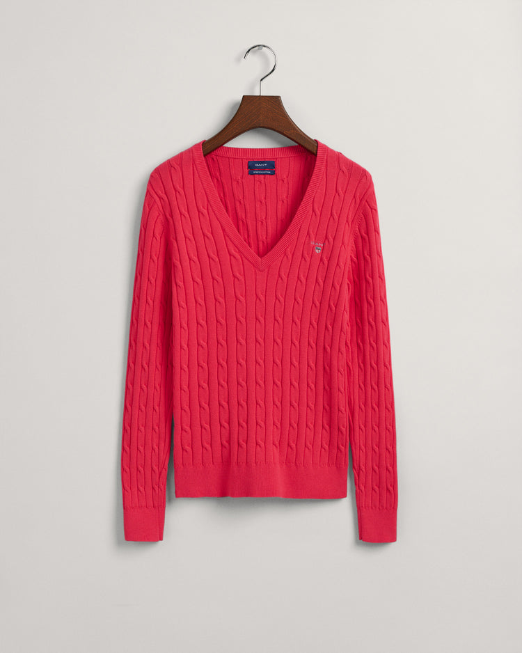 Sweter z elastycznej bawełny o splocie warkoczowym z dekoltem w kształcie litery V