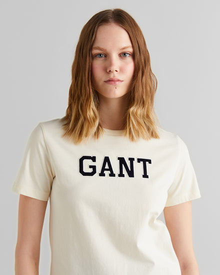 Bawełniany t-shirt damski z nadrukiem okrągły kołnierzyk regular fit