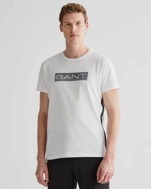 Bawełniany t-shirt męski z nadrukiem okrągły kołnierzyk regular fit