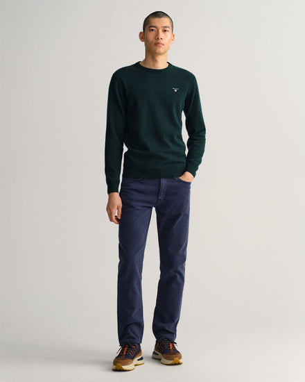 Męski lekki sweter z wełny jagnięcej z okrągłym dekoltem