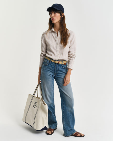 Koszula damska z długim rękawen regular fit beżowa