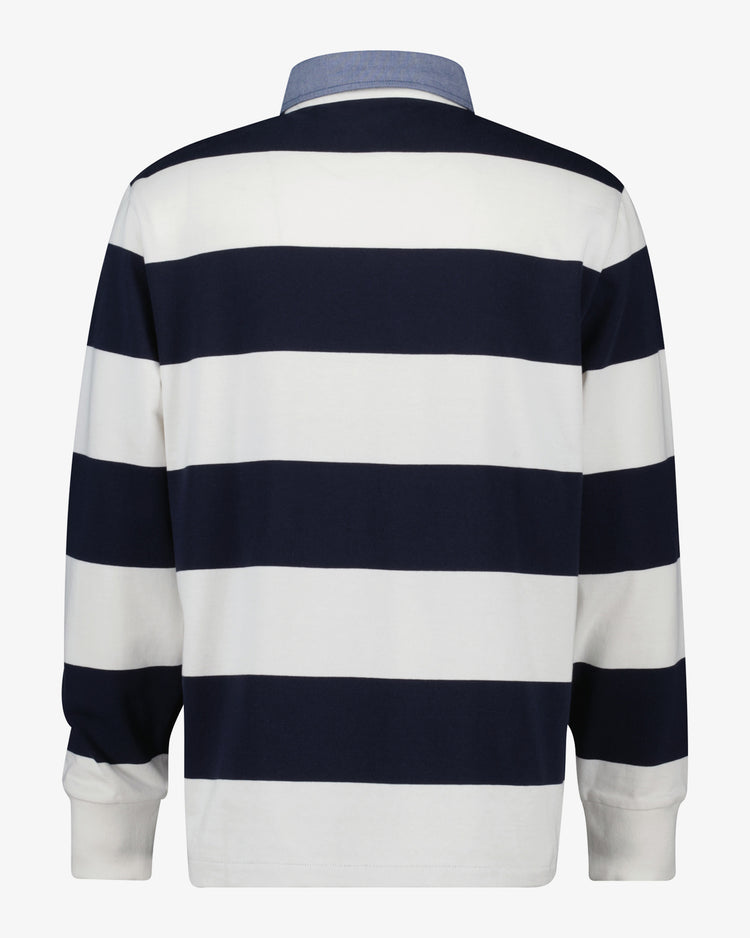 Koszulka polo męska w paski z długim rękawem regular fit biała