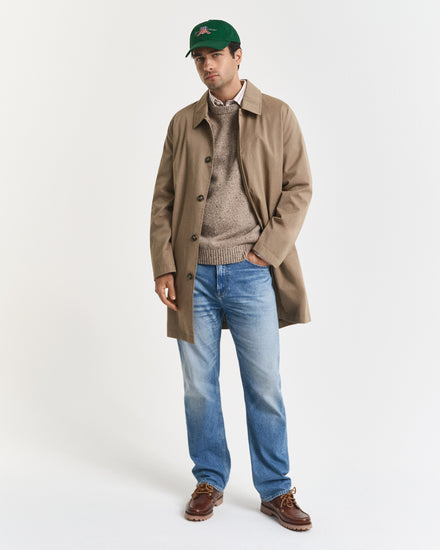 Sweter męski z okrągłym kołnierzykiem regular fit beżowy