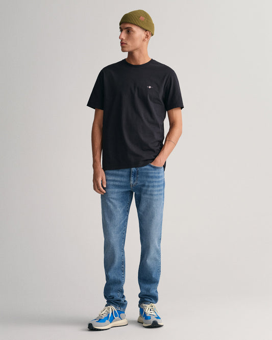 T-shirt męski z okrągłym dekoltem regular fit czarny