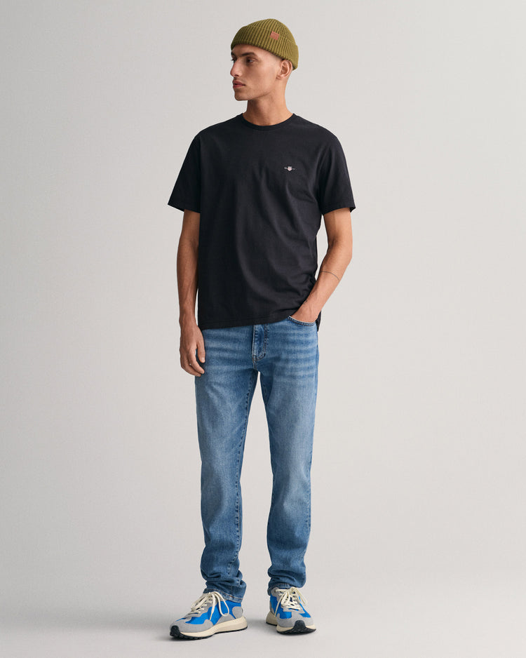 T-shirt męski z okrągłym dekoltem regular fit czarny