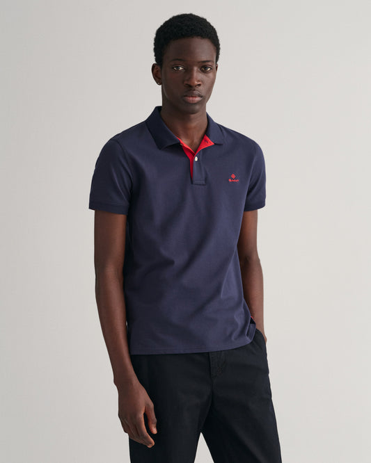 Polo męskie z krótkim rękawem slim fit granatowe