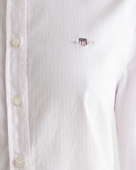 Koszula damska w paski z długim rękawem slim fit różowa