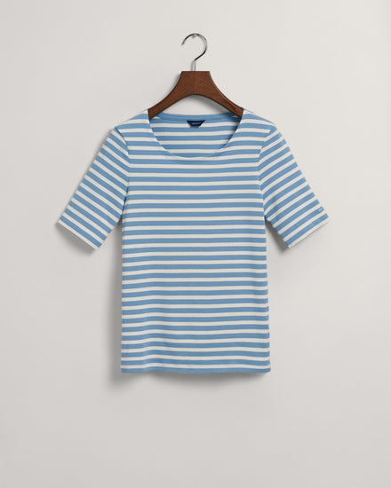 Prążkowany t-shirt w paski ze średnim rękawem