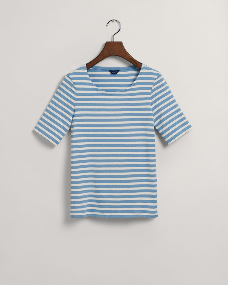 Prążkowany t-shirt w paski ze średnim rękawem