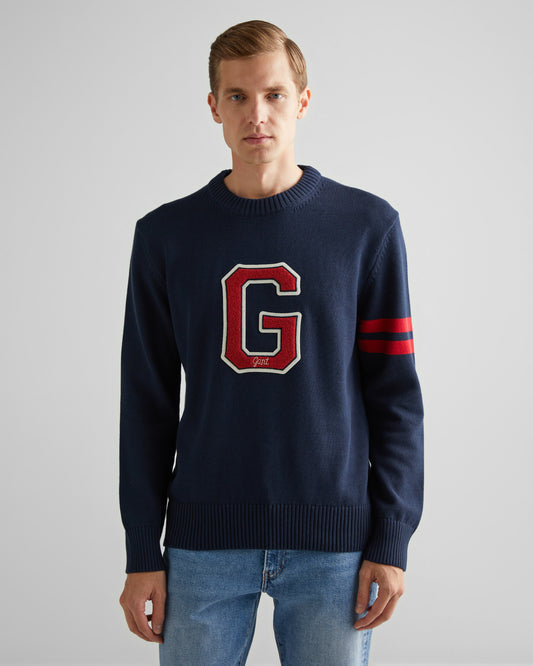 Sweter męski z nadrukiem z okrągłym kołnierzykiem relaxed fit