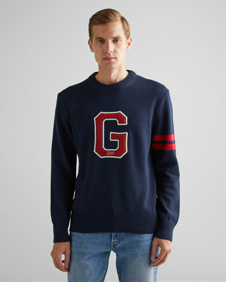 Sweter męski z nadrukiem z okrągłym kołnierzykiem relaxed fit