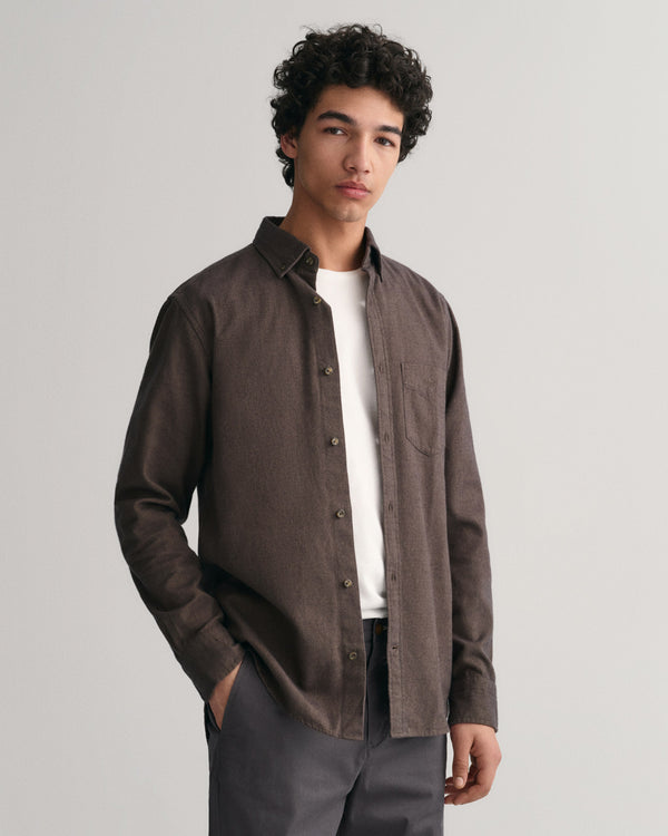 Bawełniana koszula męska z długim rękawem regular fit brązowa