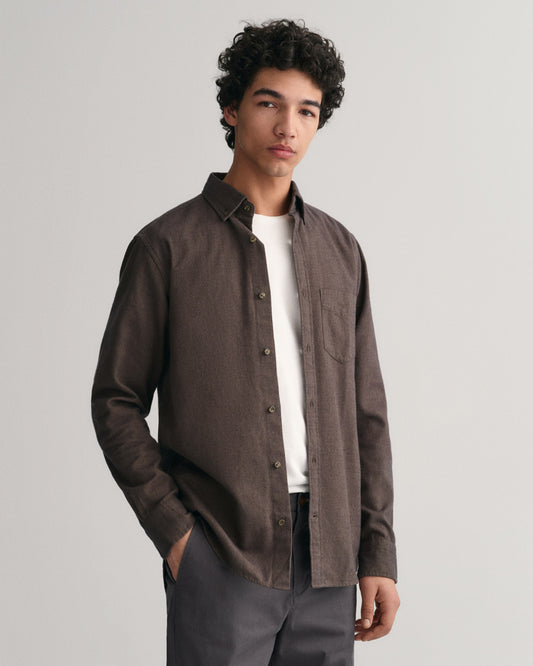 Bawełniana koszula męska z długim rękawem regular fit brązowa