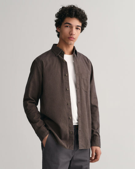 Bawełniana koszula męska z długim rękawem regular fit brązowa