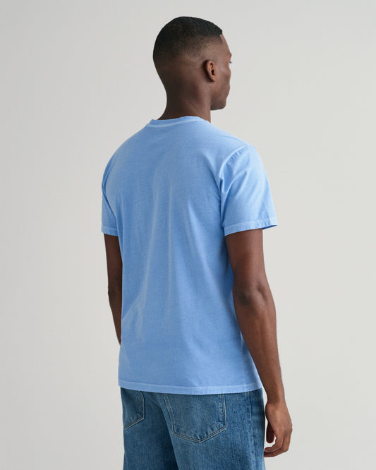 Bawełniany t-shirt męski okrągły kołnierzyk relaxed fit niebieski