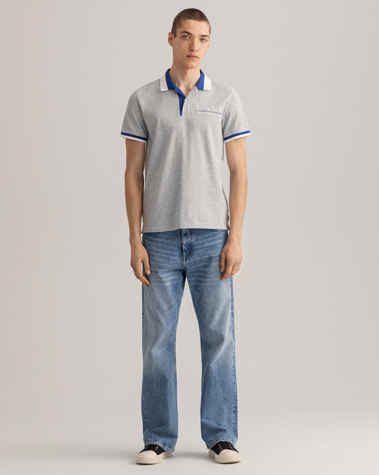 Bawełniane polo męskie z nadrukiem z krótkim rękawem regular fit