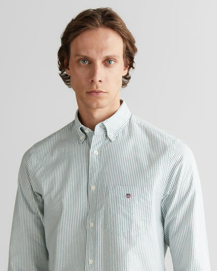 Koszula męska w paski z długim rękawem regular fit zielona
