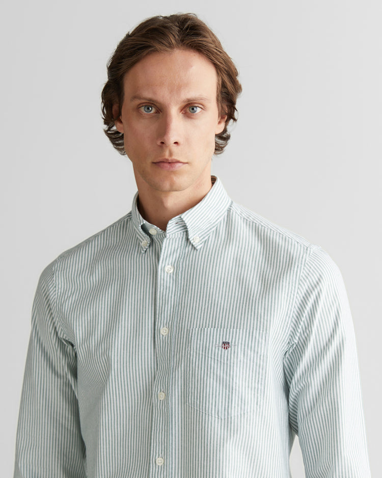 Koszula męska w paski z długim rękawem regular fit zielona