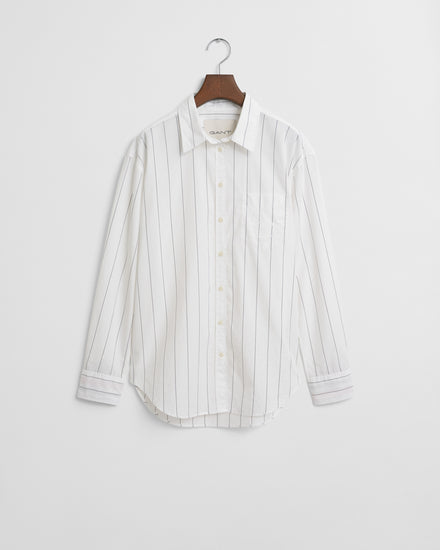 Koszula damska w paski z długim rękawem relaxed fit biała
