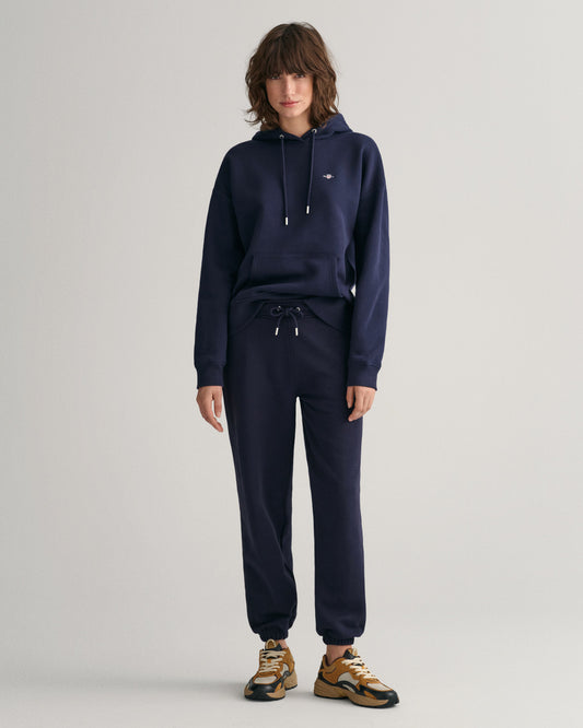 Spodnie dresowe damskie z nadrukiem relaxed fit granatowe