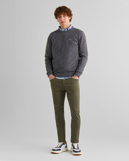 Sweter męski okrągły kołnierzyk regular fit szary