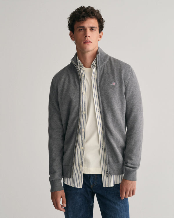 Bawełniany sweter męski z zamkiem regular fit szary