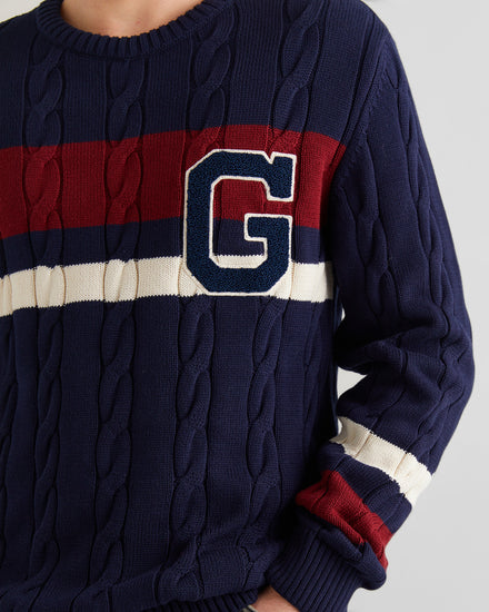 Bawełniany sweter męski w paski relaxed fit granatowy