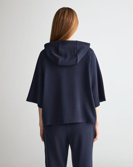 Bluza damska z kapturem z nadrukiem oversize fit granatowa
