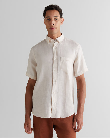 Koszula męska z krótkim rękawem regular fit beżowa