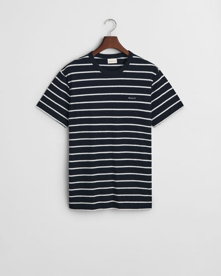 T-shirt męski w paski z okrągłym kołnierzykiem regular fit