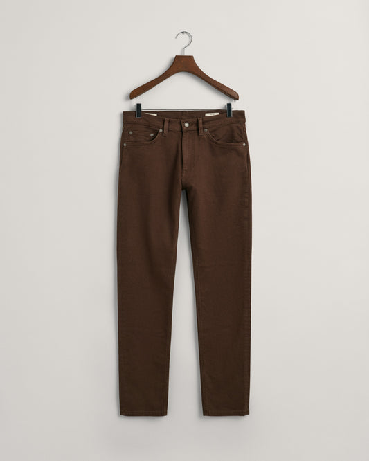 Spodnie jeansowe męskie slim fit brązowe