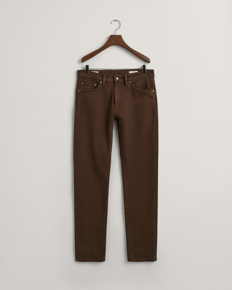 Spodnie jeansowe męskie slim fit brązowe