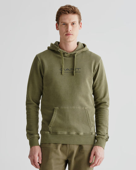Bawełniana bluza męska z kapturem z nadrukiem regular fit zielona