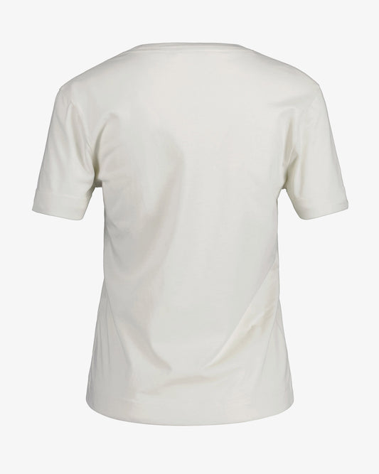 Bawełniana koszulka damska z krótkim rękawem z nadrukiem relaxed fit beżowa