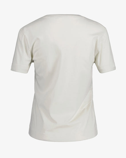 Bawełniana koszulka damska z krótkim rękawem z nadrukiem relaxed fit beżowa