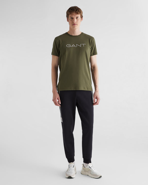 Spodnie dresowe męskie z nadrukiem regular fit czarne